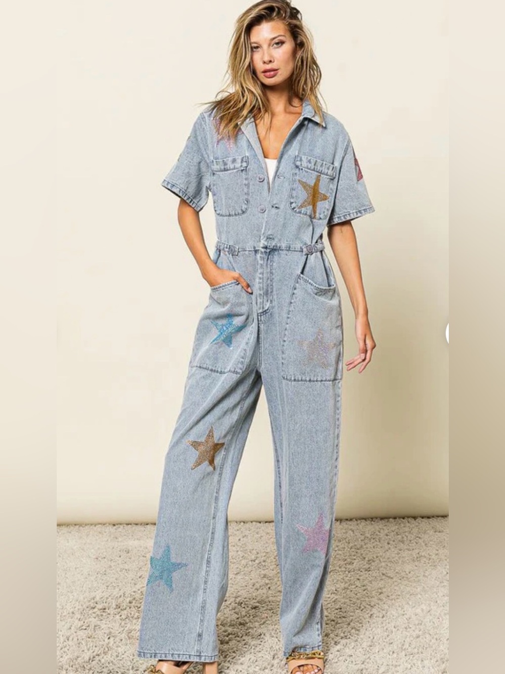 BiBi Light Blue Denim Button-Up jumpsuit